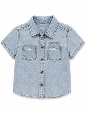 NWOT Cat & Jack Toddler Boy Chambray Shirt 4T Yee Haw Embroidered Western Denim